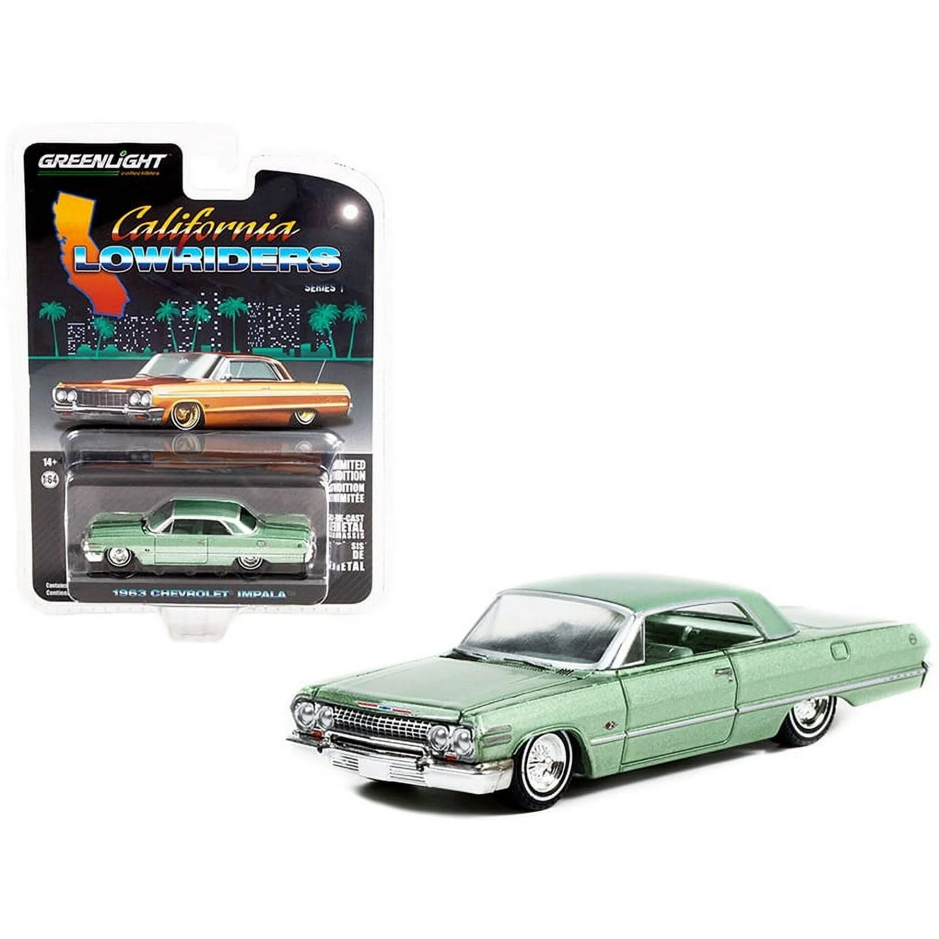 Greenlight California Lowriders Series 1 - 1963 Chevrolet Impala Lowrider - Custom Light Green Solid Pack