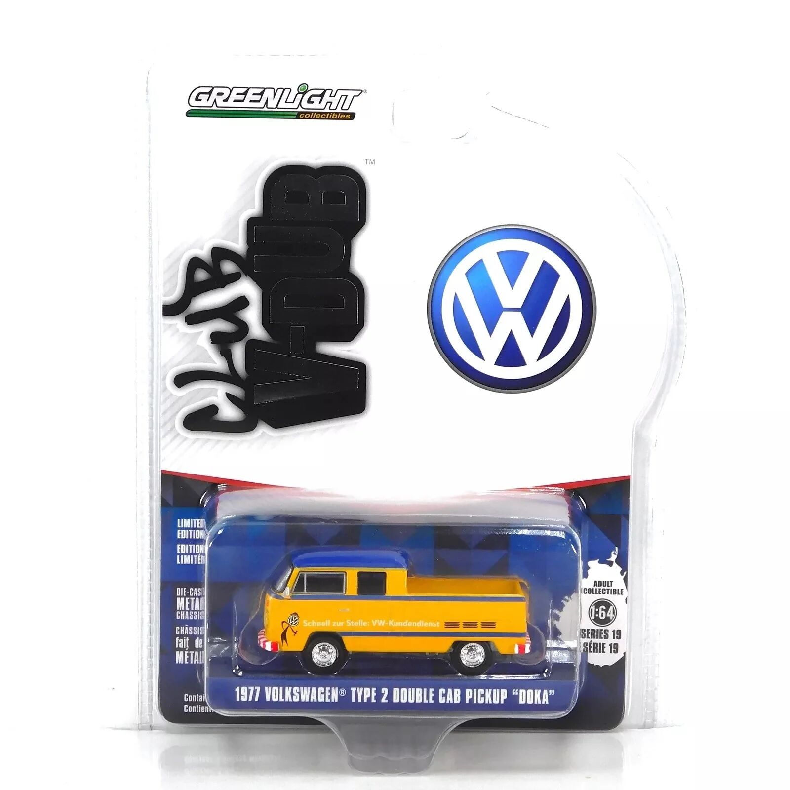 Greenlight Club Vee-Dub Series 19- 1977 Volkswagen Type 2 Double Cab Pickup “Doka”