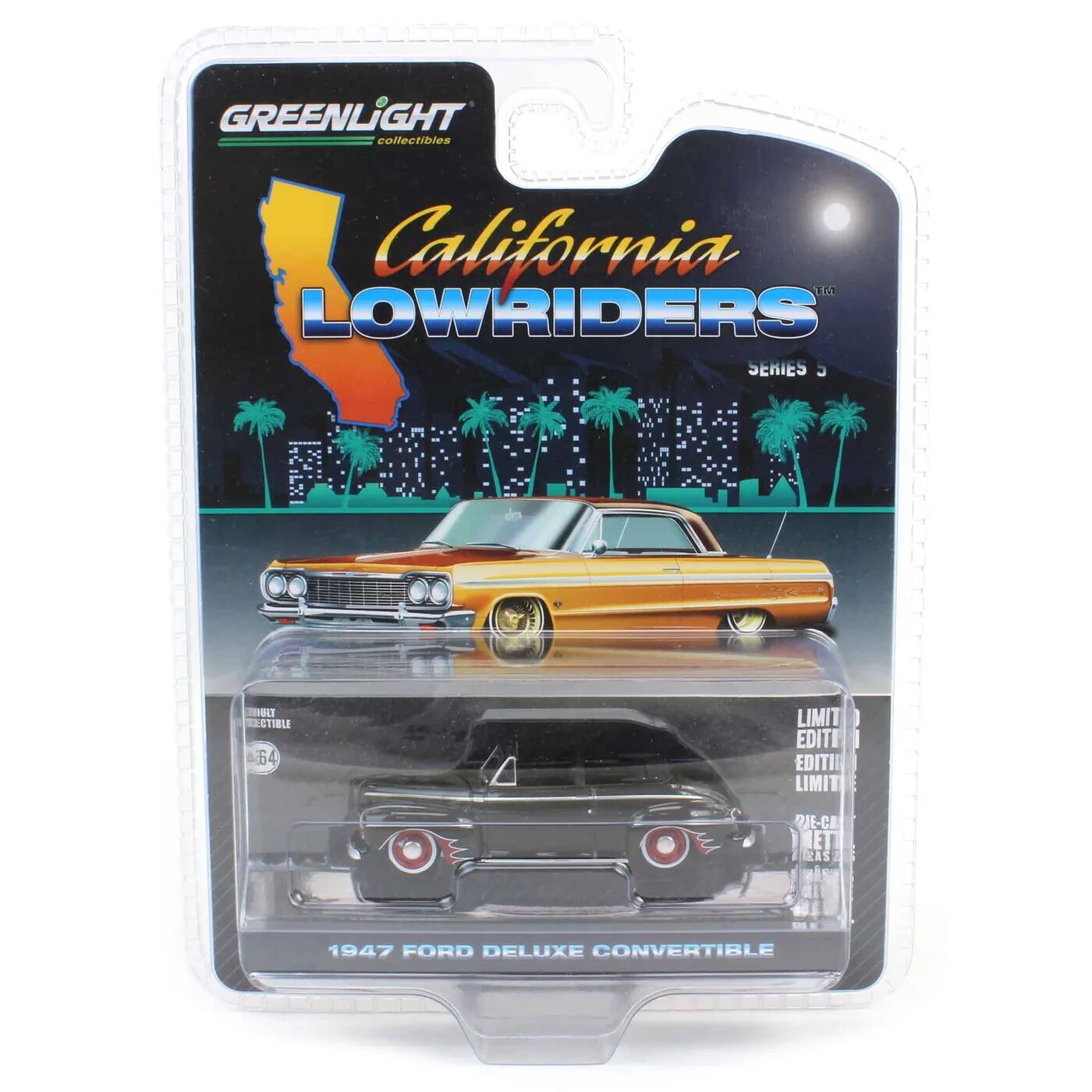 Greenlight California Lowriders Series 5 - 1947 Ford Deluxe Convertible – Black and Red Solid Pack
