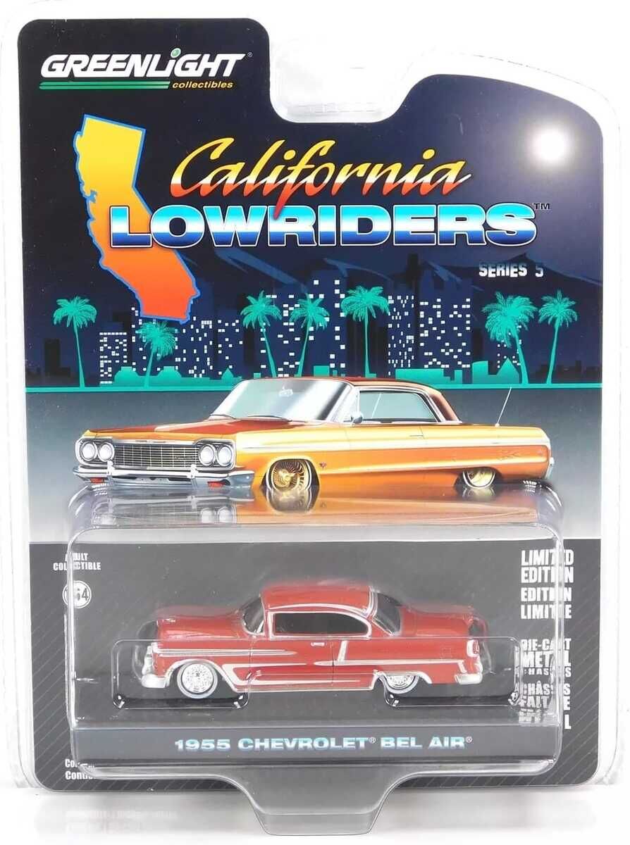 Greenlight California Lowriders Series 5 - 1955 Chevrolet Bel Air – Red and Silver Solid Pack