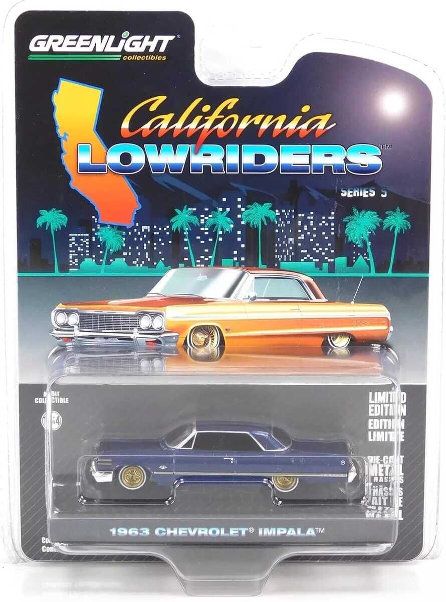 Greenlight California Lowriders Series 5 - 1963 Chevrolet Impala – Dark Blue and Gold Solid Pack