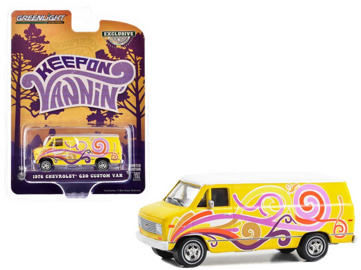 Greenlight Vannin' - 1976 Chevrolet G20 Custom Van - Yellow with Swirls