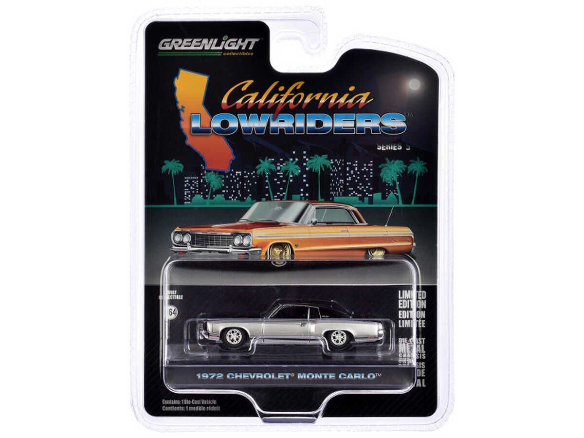 Greenlight California Lowriders Series 5 - 1972 Chevrolet Monte Carlo – Silver and Black Solid Pack